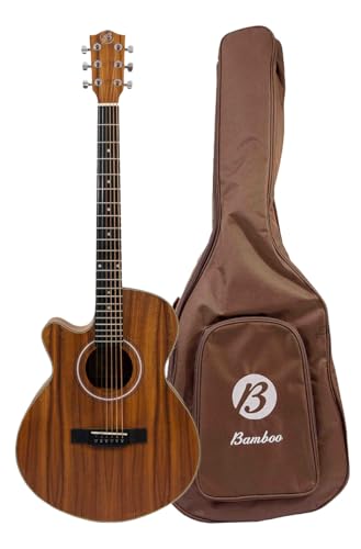 Guitarra Electroacustica Zurda Bamboo Stage Koa con Funda Acolchada, 40 pulgadas, madera Koa