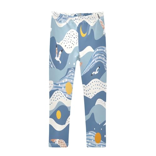 Toddler Girls Leggings Printed Yoga Pants Leggings Summer Beach Wave and Gull for Kids