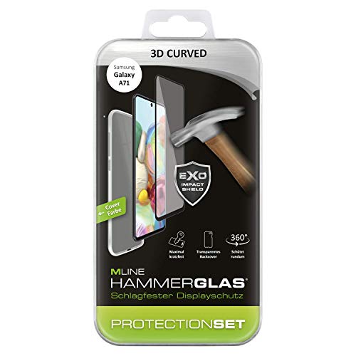 Preisvergleich Produktbild HAMMERGLAS - Vollflächiger Displayschutz mit Schutzhülle passend für das Samsung Galaxy A71 - Schwarz Umrandet