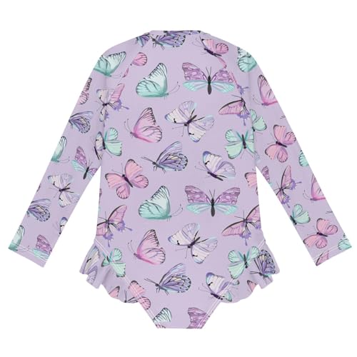 Girls Swimsuits Long Sleeve Bathing Suits Butterfly UPF 50+ Sun Protection Swimwear 3-12 Years2