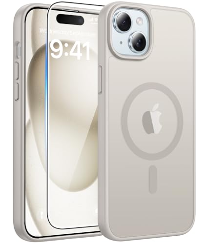 Image of FNTCASE for iPhone 15 Case: for iPhone 14 Case & iPhone 13 Case [Compatible with Magsafe] Translucent Matte Cases with [Screen Protector] Military Grade Shockproof Protective Phone Cover - Off White