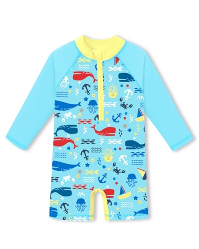 Image of BesserBay Baby Boy Swimsuit UPF 50+ Zip Front Long Sleeve Snaps Bottom One Piece Rash Guard 0-36 Months