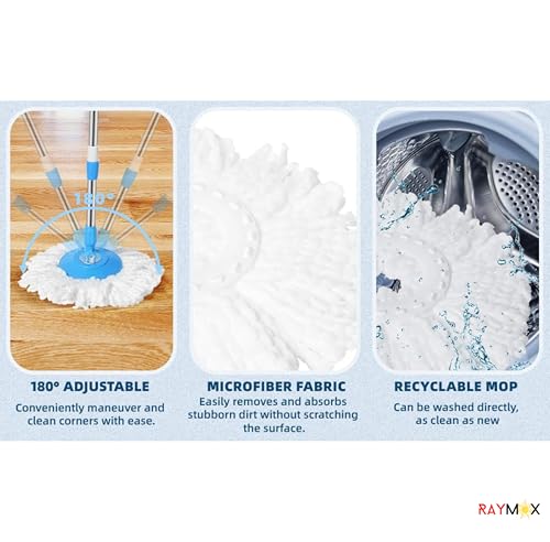 Image of RAYMOX Classic Spin Mop Spares Set Handle with Microfibers Refill Standing Magic Pocha with Easy Grip Handle Mop Stick Rod ( All in One Mop Stick Use )