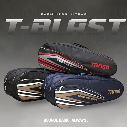 Image of TANSO T-Blast Badminton Kit Bag | Spacious Racket Bag with Two Large Compartments and Separate Shoe Compartment | Front Zipper Pocket and Adjustable Straps