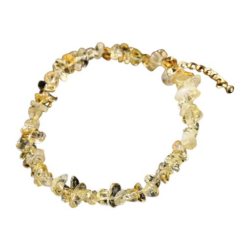 Cadeau bijoux citrine : bracelet de cheville et main en pierres irrégulières pour elle