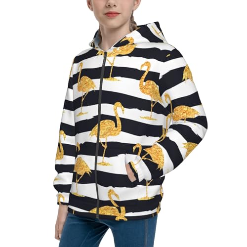 Gold Flamingo Kid Hoodies Boys Zip Up Sweatshirts Girls Pullover with Pocket