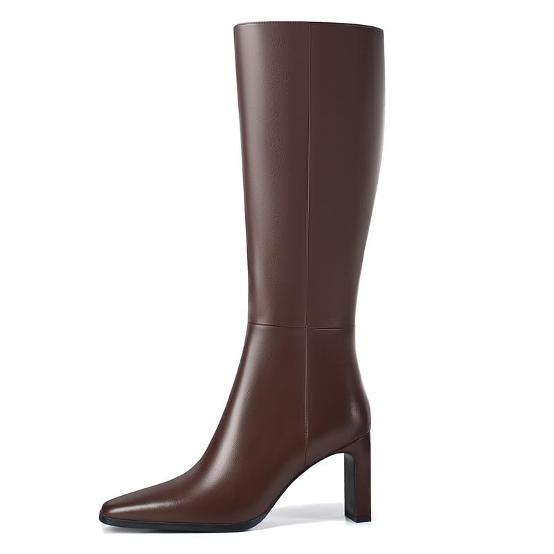 Knee High Boots for Women Chunky Heel Tall Boots Fashion Square Toe 3 Inches Side Zipper Long Heeled Boots2