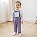 FIOMVA Toddler Boy Gentleman Outfits Button Down Shirt with Suspender Pant Wedding Formal Church Suit Birthday Christening Baptism Dress Clothes(Purple, 18-24 Months)