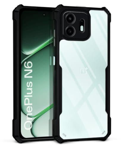 Image of WOW IMAGINE Shock Proof Clear Back Case Mobile Cover for 1+ OnePlus N6 5G (Hard | Hybrid PC + TPU | Full Armour Device & Camera Protection | Black)