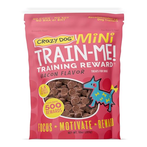 Crazy Dog Mini Train-Me! Training Treats 10 oz. Bag Bacon Flavor with 500 Treats per Bag Recommended by Dog Trainers
