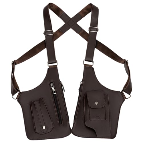 Sac À Bandoulière Réglable Holster Portefeuille Cuir, Sac Bandoulière Sous Le Bras Double Bretelle, Gilet Antivol En Cuir PU Avec Poches Multiples Anti-Vol...