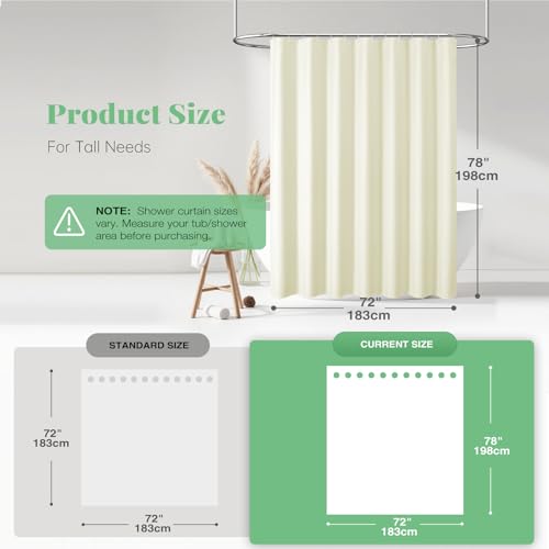Dynamene Long Fabric Shower Curtain - Waffle Textured Tall Heavy Duty Cloth Shower Curtains for Bathroom, 256GSM Large Hotel Luxury Bath Curtain Set with 12 Plastic Hooks,72Wx78H, Cream/Ivory by Dynamene - Image 4