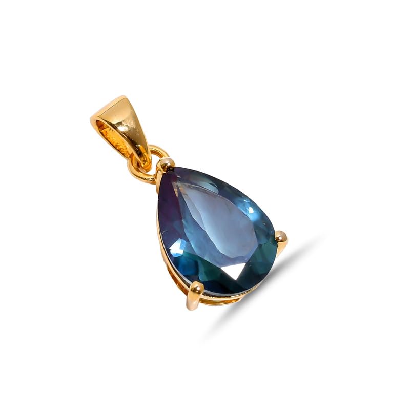 Topaze bleue de Londres pendentif solitaire en argent massif hypoallergénique
