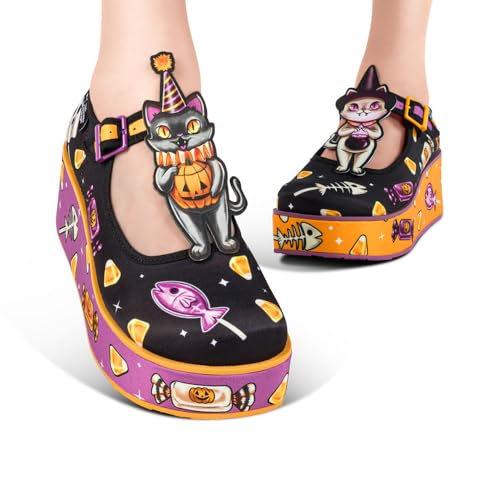 Image of Hot Chocolate Design Chocolaticas Treat or Kittens Women's Mary Jane Platform Multicoloured HCD 39