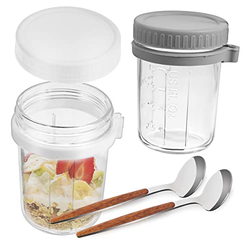 PEPLAYTAL 2Piezas Frascos De Avena Tapas y Cucharas Recipientes Para Ensaladas y Desayuno Para Preparar Avena Yogur y Pudín De Chía