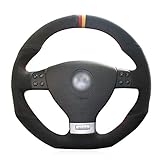 MEWANT Hand-Stitch Black Suede Car Steering Wheel Cover for Volkswagen Golf 5 Mk5 GTI VW Golf 5 R32...