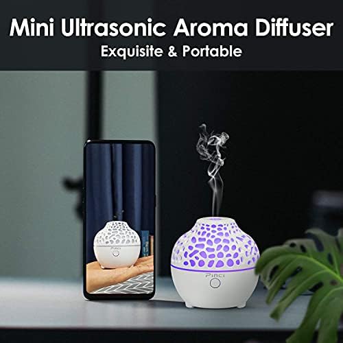 Pinci Mini Essential Oil Diffuser, Small Portable Aromatherapy Diffuser,Cool Mist Aroma Diffuser with 7 Color USB LED Night Lights,Waterless Auto Shut-Off for Home Office Bedroom Travel