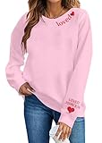 MOUSYA Valentines Day Sweatshirt Women Love Heart Graphic Shirts Christian Pullover Long Sleeve Tops Pink