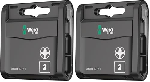 Image of Wera Bit-Box 20 H PZ2 Extra Hard bits for Drill/Drivers, 25mm, 20pc Pack, 05057760001, Black (Pack of 2)