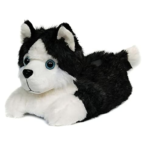 Novelty Husky Dog Slippers for Men Ladies, Furry Winter Animal Slippers for Adult (UK women size 4.5-6.5, Dark grey) Cover