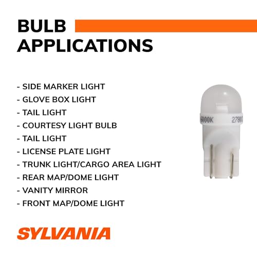 SYLVANIA - 194 T10 W5W LED White Mini Bulb - Bright LED Bulb, Ideal for Interior Lighting - Map, Dome, Cargo and License Plate (Contains 2 Bulbs)