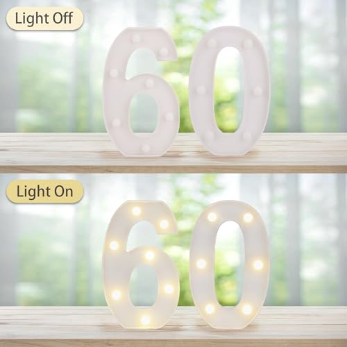 Image of LED Light Up Numbers, Marquee Number Sign for 60th Birthday Decor(60) | Battery Powered LED Lighted Numbers, Marquee Light Up Sign for Birthday Party Centerpieces Home Wall Decor Night Light