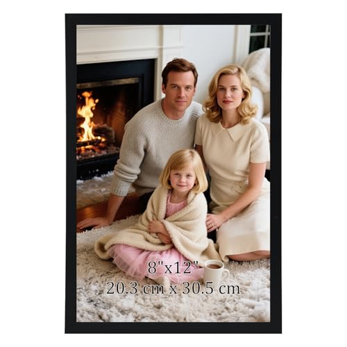 EYMPEU Black 12x8 Photo Frame 6x8 with Mat or 12x8 Without Mat 8x6 Frame with Stand for Tabletop or Wall Hanging - Single