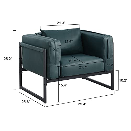 Clipop 35”W Modern Accent Chair, Leathaire Upholstered Single Sofa Backrest & Armrest, Comfy Lounge Armchair With Free Cushion, Thickening Padded Seat, Metal Frame For Living Room #TOP2