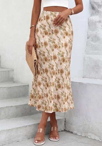 Image of BTFBM Satin Skirts for Women Trendy 2026 Summer Fall | High Waisted A-Line Leopard Print,Floral Print, Business Casual,Cocktail,Wedding Guest,Long Silk Midi Skirt