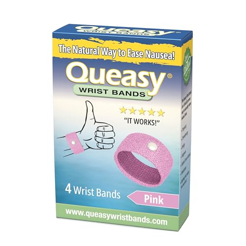 Three Lollies Queasy Wrist Bands - Natural Non-Drowsy Nausea Relief & Sickness Prevention - Travel & Motion Sickness - Relief from Nausea - Pink - 2 ct (4 Wrist Bands)