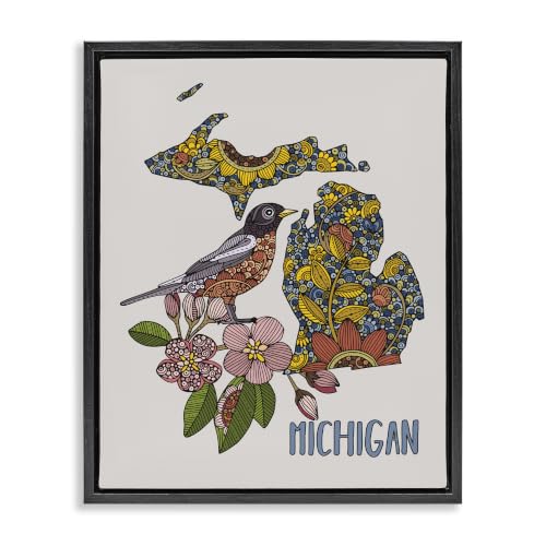 Michigan Robin Floral Pattern, 17 x 21 Inch Canvas in Floater Frame
