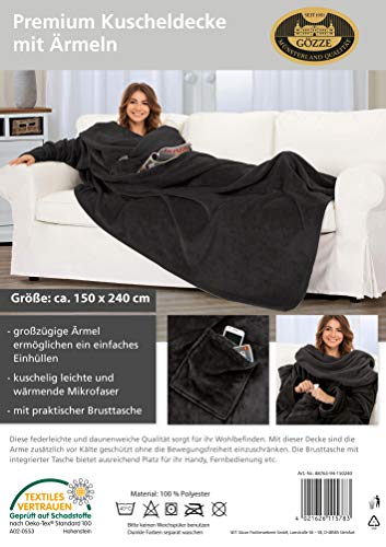 Gözze - Premium Kuscheldecke mit Ärmeln und Brusttasche, 150 x 240 cm - Schwarz – Ansicht 5