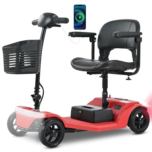 Electric Foldable Mobility Scooter for Adults 4 wheelMobility, 330lbs Max Weight,10-15miles Per ChargeElectric Powered Wheelchair Power Scooters Red