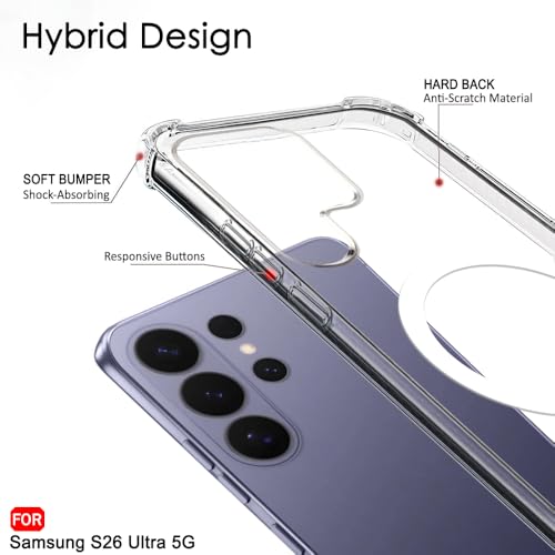 Image of TheGiftKart for Samsung S26 Ultra Case, Shockproof Clear Back Cover Compatible with MagSafe, Camera & Screen Protection, 360 Degree Protection Galaxy S26 Ultra Back Cover (PC & TPU, Transparent)