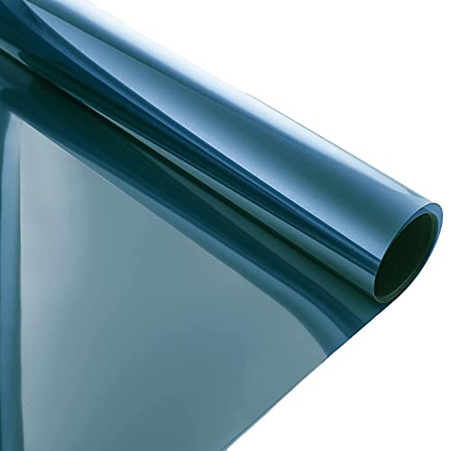 17.5 Inch x 6.5 Feet Privacy One Way Window Film,XCMOSA Vinyl UV Reflective Anti Heat Static Cling One Way Mirror Film Daytime Privacy Window Tint for Home and Office,Blue