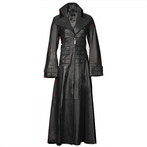 CLYDESTONES Women Ladies Black Cow Leather Steampunk Goth Vampire Style Coat
