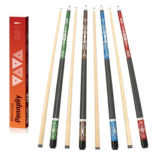 Pennpliy Pool Cue, 58' Pool Stick, Pool Sticks Set of 4 Maple Wood Billiard Pool Cues Sticks, Pool Sticks for Adults Professional Billiard Players- 18oz, 19oz, 20oz, 21oz