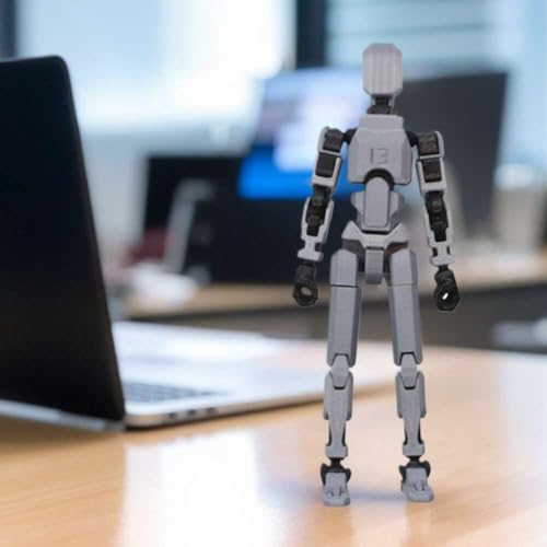 Image of VAALI Dummy 13 Action Figure Fully Assembled T13 Articulated Robot Toy with 12 Accessories (Swords Guns Extra Hands) 3D Printed Poseable Desktop Figure for Stop Motion Artists Gamers 5.4 inch (Grey)