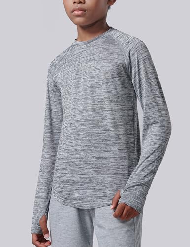 4 Pack: Youth Boys Long Sleeve Shirts Dry Fit Athletic Clothes for Teens, Kids Active Performance Tshirts with Thumb Holes4