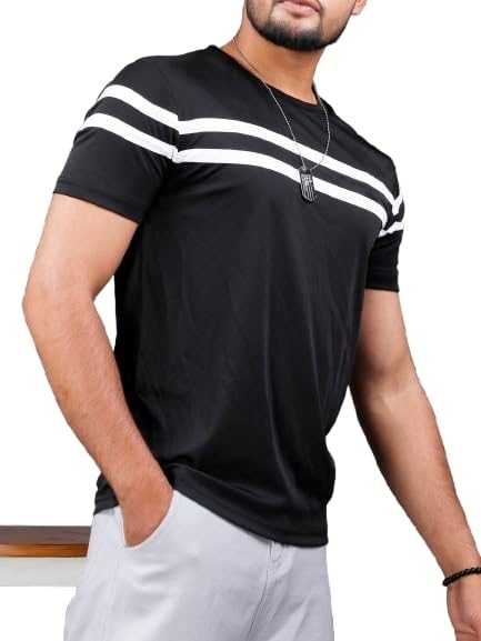 Image of Noble Monk Men Regular Fit T-Shirt | Round Neck | Half Sleeve | Self Design | Casual T Shirt for Men