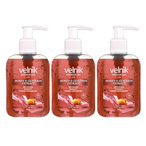 Image of Shower Gel With Honey and Glycerin Moisturising Body Wash,For Glowing skin,Gentle Cleansing Hydrates Refreshment Skin Body Wash for Women & Men Suitable for All Skin Types 250 ml - Pack Of 3
