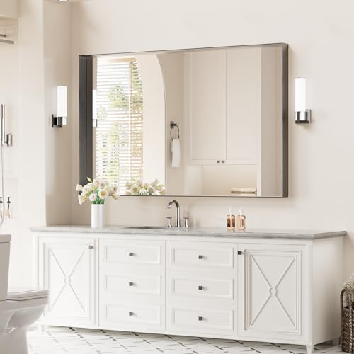 Image of Koonmi Bathroom Wall Mirror, 48x30 Black Mirror for Over Sink