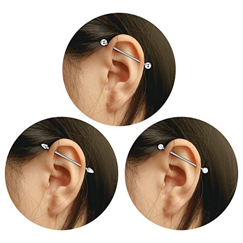 Gagabody Industrial Piercing 14G Industrial Earrings G23 Titanium Industrial Barbell Cartilage Body Piercing Jewelry 1 1/2 Inch 38Mm Silver Industrial Barbell With Opal Ball #TOP3