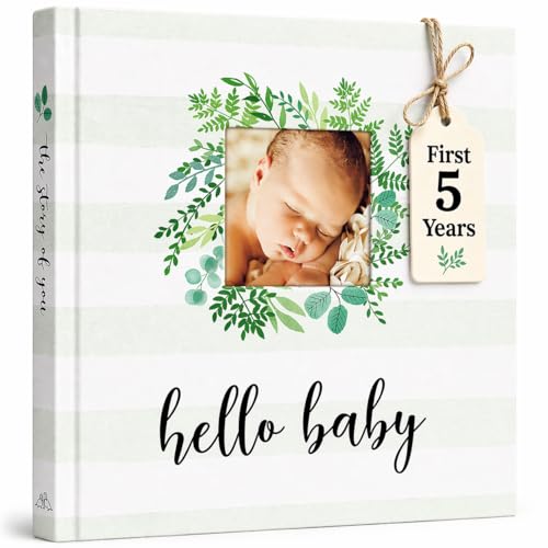 Image of Baby Memory Book First 5 Years, Baby Milestone Book and Keepsake Journal, Gender Neutral Baby Book for Boys or Girls, Baby Scrapbook and First Year Record Book, Gift for Baby Shower or New Parent
