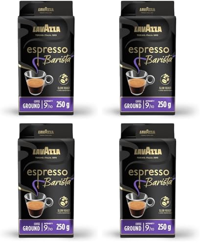 Lavazza, Espresso Barista Intenso, Café Molido Natural Tostado, Ideal para Cafetera Italiana, de Filtro y Francesa, con Notas Aromáticas de Cacao y Madera, Intensidad 9/10, Tueste Medio, 250 g