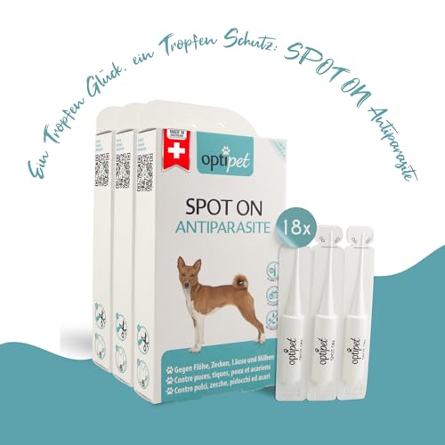 Optipet Spot On für Hunde 18x1,5ml Pipetten, Hochwirksam bis zu 24 Wochen gegen Milben, Flöhen, Zecken, Läusen