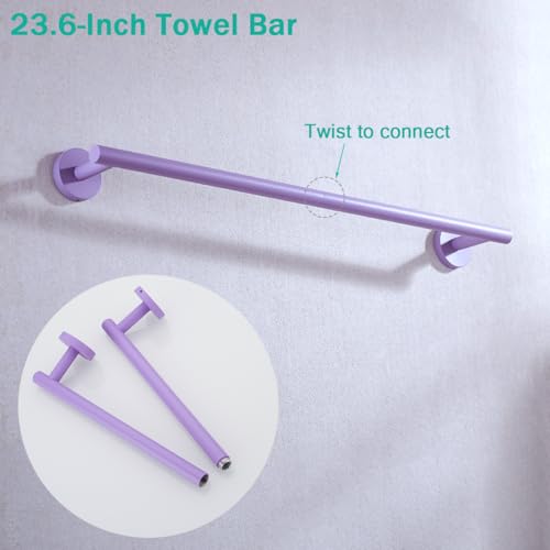 SEABEFORE Bathroom Hardware Set,Purple 5 Pieces Bathroom Towel Bar Set,24 inch Towel Bar,Towel Ring for Bathroom,Robe Towel Hooks,Toilet Paper Holder Wall Mounted(Drilling),SE96006S-5PP by SEABEFORE - Used condition - Image 7