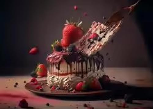 Peinture murale gâteau au chocolat et tableau dessert sucré 30x45cm