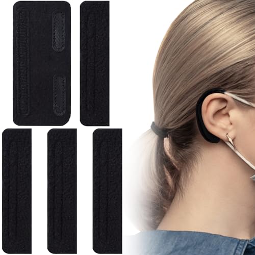 STSTR 4Pcs Nasal Cannula Ear Cushions, Breathable Oxygen Ear Protectors for Oxygen Tubing, Soft Loop Design Comfort Ear Pads for Ear Pain Relieve, Eyeglasses, Oxygen Users - Black