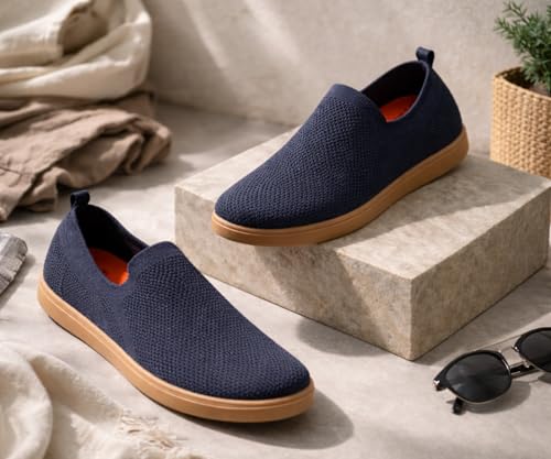 Image of Kraasa Men's Casual Slip-On Loafers | Soft Knitted Upper Breathable Flex Upper | Lightweight Comfort Shoes | TPR Sole